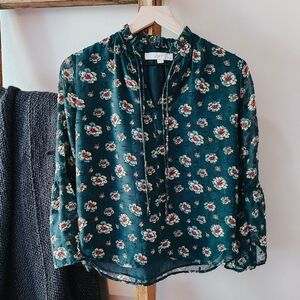 LOFT 70s Retro Floral Blouse with Bell Sleeves (Size XXSP)